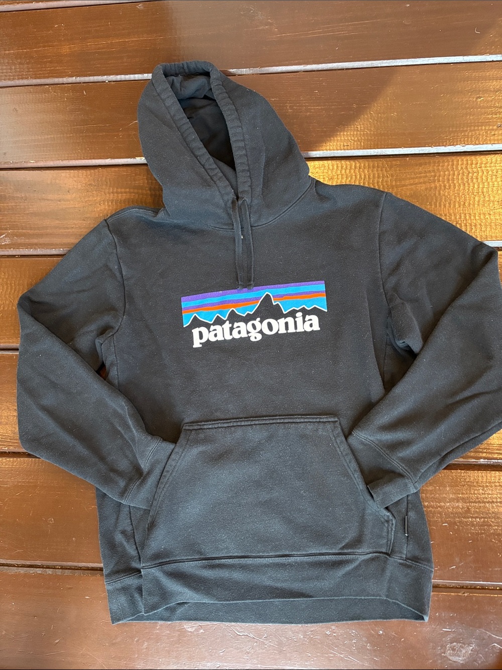 Patagonia Black Crewneck Hoodie with Multicolor Logo